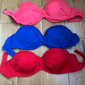 Victoria's Secret Strapless Swim Bras in Coral Pink, Royal Blue & Cherry Red